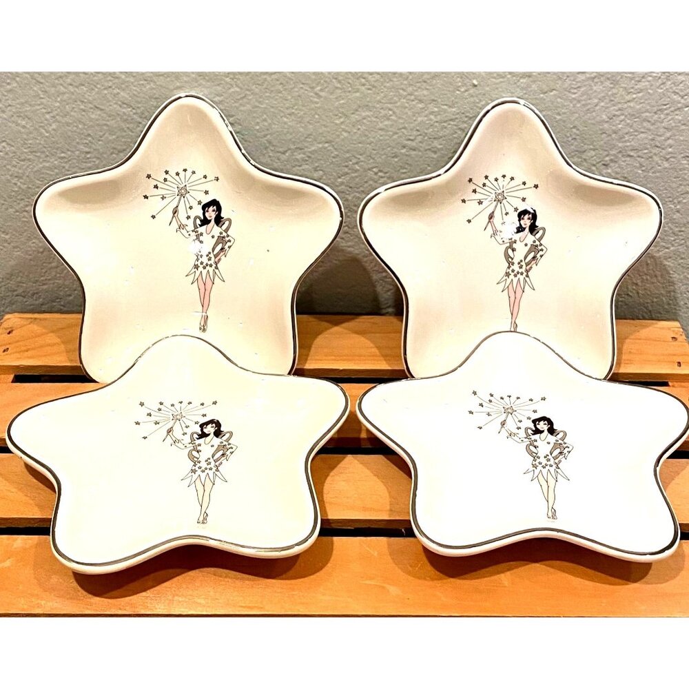 Retro Fairy Pixie Star Shaped Dessert/Appetizer Plates /Set of 4